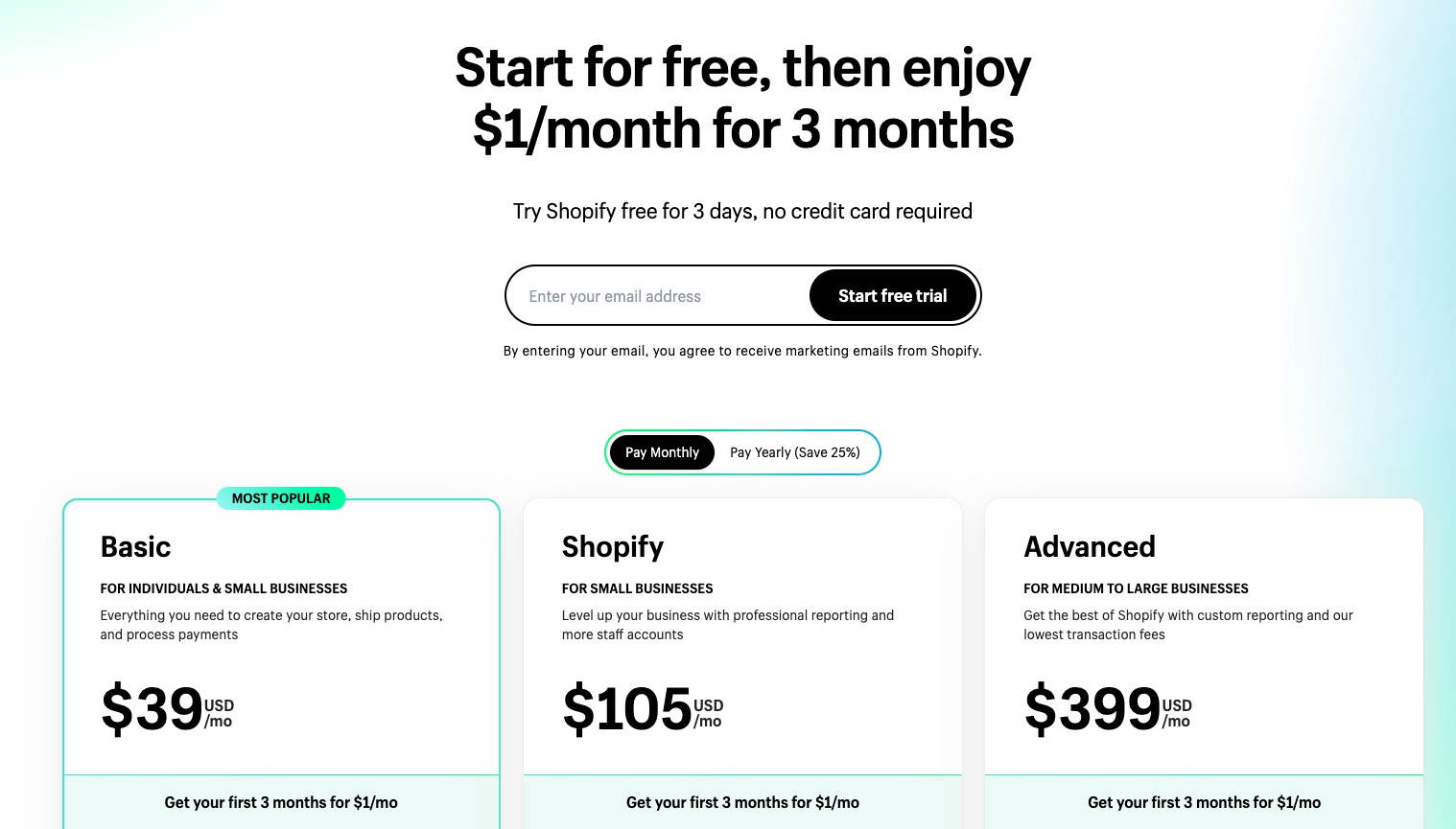 Shopify pricing